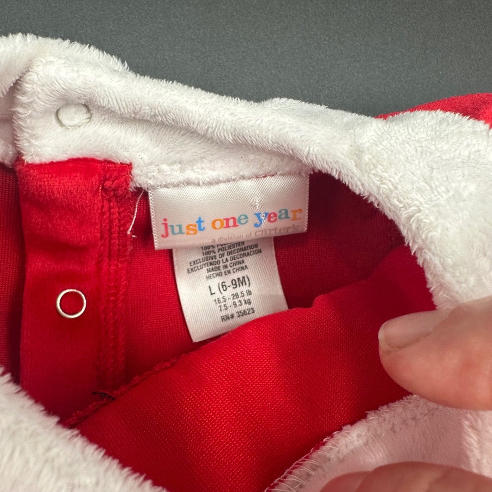 Just One Year Baby Girls Christmas Dress Outfit Red Velvet Holiday Party - Picture 2 of 3